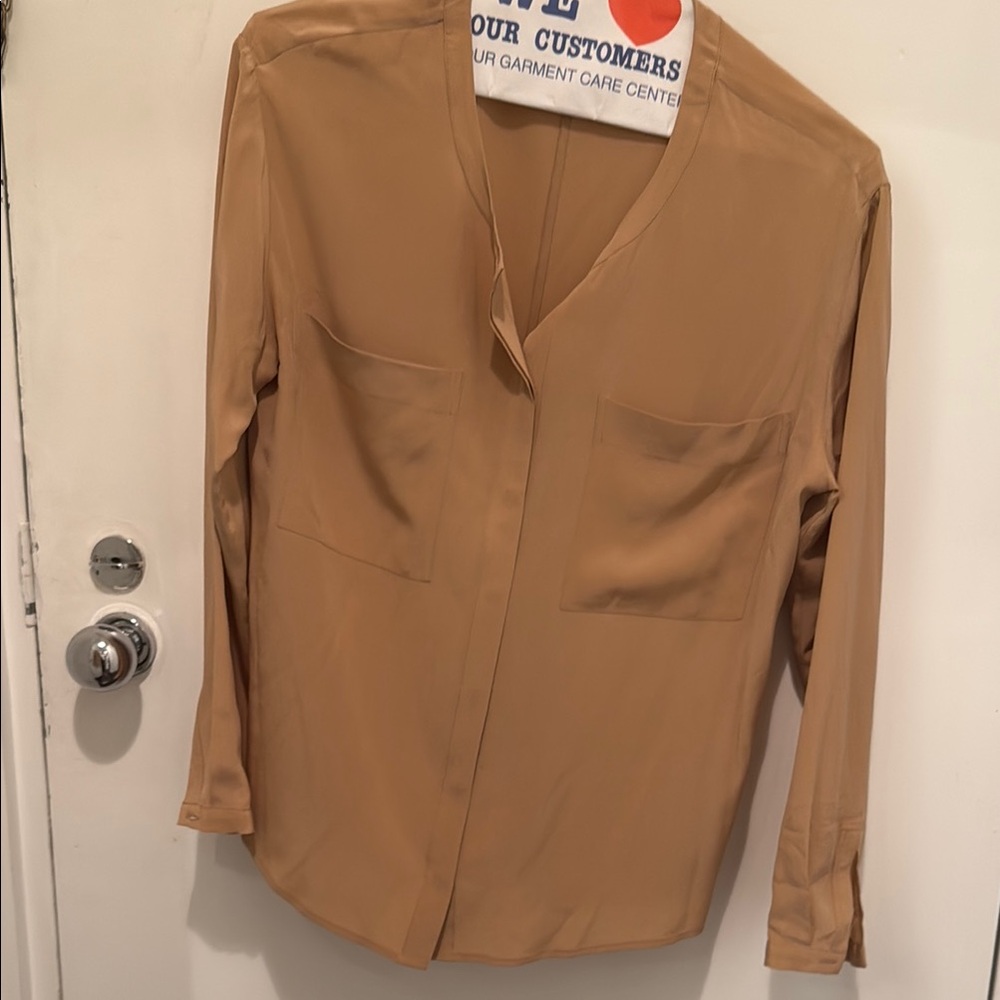 Everlane Tan Blouse with Mandarin Collar